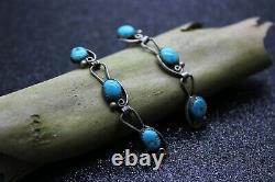 Vintage OLD PAWN NAVAJO NATIVE AMERICAN STERLING SILVER TURQUOIS LONG EARRINGS