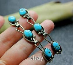 Vintage OLD PAWN NAVAJO NATIVE AMERICAN STERLING SILVER TURQUOIS LONG EARRINGS