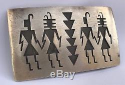 Vintage OLD Pawn Hopi Sterling Silver Yei Figures Overlay Belt Buckle Signed