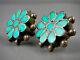 Vintage Old Zuni Dishta Sterling Silver Turquoise Inlay Flower Post Earrings