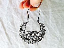 Vintage Oaxacan Filigree Earrings Hoops. Sterling Silver. Mexico. Frida Kahlo