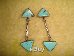 Vintage Old Pawn Navajo 1 3/4+ Sterling Silver & Turquoise Arrow Tip Earrings