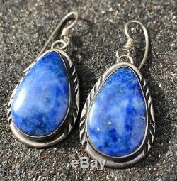 Vintage Old Pawn Navajo Blue Turquoise Sterling Silver Dangle Tear Drop Earrings