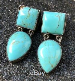 Vintage Old Pawn Navajo Sterling Silver Blue Gem Kingman Turquoise Post Earrings