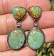 Vintage Old Pawn Navajo Sterling Silver Green Royston Turquoise Dangle Earrings