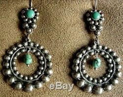 Vintage Old Pawn Navajo Sterling Silver Natural Turquoise 2 Dangle Earrings
