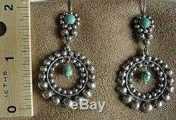 Vintage Old Pawn Navajo Sterling Silver Natural Turquoise 2 Dangle Earrings