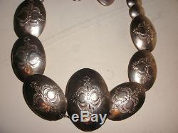 Vintage Old Pawn Navajo Sterling Silver Pillow Beads Necklace And Earrings Set