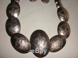 Vintage Old Pawn Navajo Sterling Silver Pillow Beads Necklace And Earrings Set