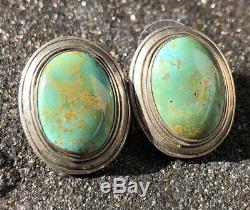 Vintage Old Pawn Navajo Sterling Silver Slab Royston Turquoise Post Earrings