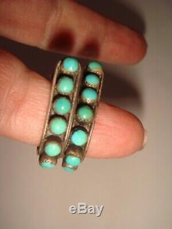 Vintage Old Pawn Navajo Sterling Silver Snake Eye Half Hoop Turquoise Earrings
