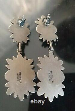 Vintage Old Pawn Sterling Signed Drop Turquoise Earrings