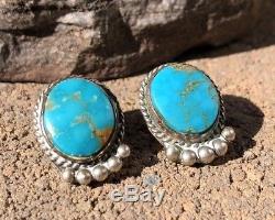 Vintage Old Pawn Sterling Silver Navajo Blue Gem Kingman Turquoise Post Earrings
