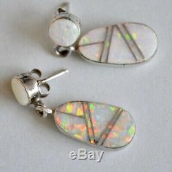 Vintage Old Stock Opal Sterling Silver Inlay Earrings STUNNING