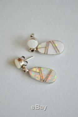 Vintage Old Stock Opal Sterling Silver Inlay Earrings STUNNING