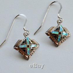 Vintage Opal + Onyx Sterling Silver Zuni Earrings
