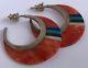 Vintage Orange Spiny Oyster & Turquoise Mop Sterling Silver Flat Disk Earrings