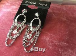 Vintage Oroton O Sterling Silver Chain and Quartz Earring Ear Rings New NOS