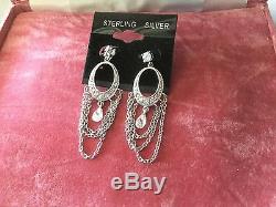 Vintage Oroton O Sterling Silver Chain and Quartz Earring Ear Rings New NOS