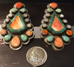 Vintage Oscar Betz Navajo Sterling Multi Stone Earrings with 12 Opals