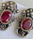 Vintage Peruzzi Florence Nouveau Natural Ruby & Sterling Silver Earrings Italy