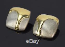 Vintage Pair Earrings Brushed Sterling Silver with Bas-Relief 14k Gold Shapes