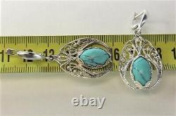 Vintage Pair Stud Earrings 925 Sterling Silver Jewelry Women Stone Beautiful 8g