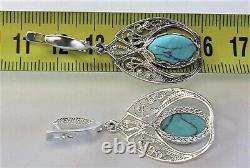Vintage Pair Stud Earrings 925 Sterling Silver Jewelry Women Stone Beautiful 8g