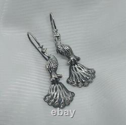 Vintage Pair Stud Earrings Boho Sterling Silver Jewelry Women's Handmade 7.6gr