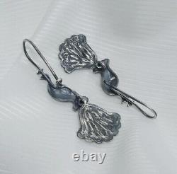 Vintage Pair Stud Earrings Boho Sterling Silver Jewelry Women's Handmade 7.6gr