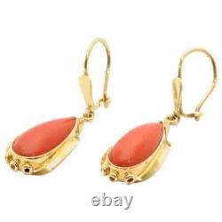 Vintage Pear Cut Simulated Orange Coral Dangle Earrings Sterling Silver 925