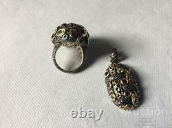 Vintage Pendant Ring Silver 925 Gild Ukriane Natural Stone Women's Jewelry topaz