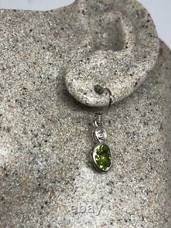 Vintage Peridot Earrings 925 Sterling Silver Genuine Stone Dangle