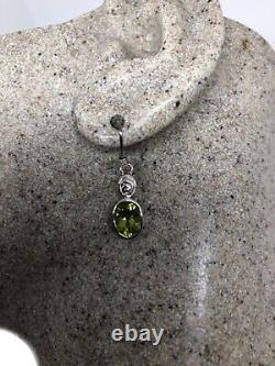 Vintage Peridot Earrings 925 Sterling Silver Genuine Stone Dangle