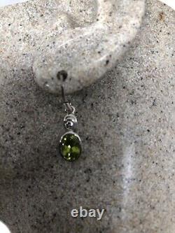 Vintage Peridot Earrings 925 Sterling Silver Genuine Stone Dangle