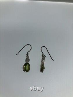 Vintage Peridot Earrings 925 Sterling Silver Genuine Stone Dangle