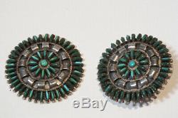 Vintage Petit Point Zuni Sterling Turquoise Earrings Marked SG Native American