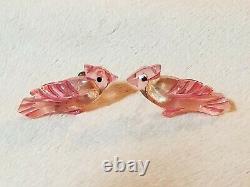 Vintage Pink Lucite Birds Earrings Screw Back Sterling Silver 1940s
