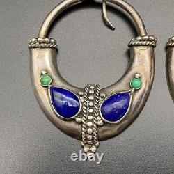 Vintage Poppy Dandiya Lapis Turquoise Sterling Silver Dangle Earrings