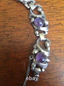 Vintage ProSA Amethyst Sterling Silver Bracelet Screw Back Earrings Set Mexico