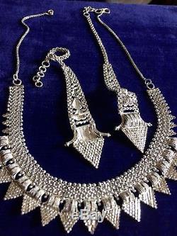 Vintage Pure Solid sterling silver Necklace & Earrings Set jewelry Made in India