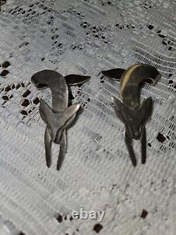 Vintage RARE Sterling Silver FOX EAR HUGGER PIERCED EARRINGS Signed Mexico HTF