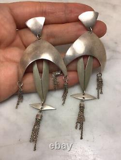 Vintage R/A Artisan Studio Sterling Silver Sculptural Modernist Dangle Earrings