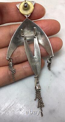 Vintage R/A Artisan Studio Sterling Silver Sculptural Modernist Dangle Earrings