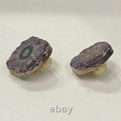 Vintage Rebecca Collins Purple Amethyst Geode Sterling Silver Clip Earrings