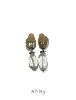 Vintage Rebecca Collins Quartz Drop/Dangle Sterling Silver Clip Earrings