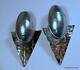 Vintage Retro 80s Huge 2 1/2 Hammered Sterling Silver Mabe Pearl Post Earrings