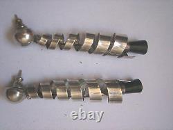 Vintage Retro Estate Mexico, Taxco Sterling Silver Spiral Earrings withOnyx
