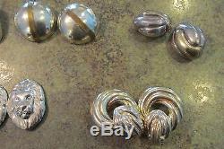 Vintage Retro Sterling Silver Clip-On Earring Lot of 10