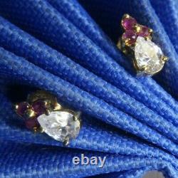 Vintage Ruby & white quartz Vermeil Sterling Silver 0.925 Post Pierced Earrings